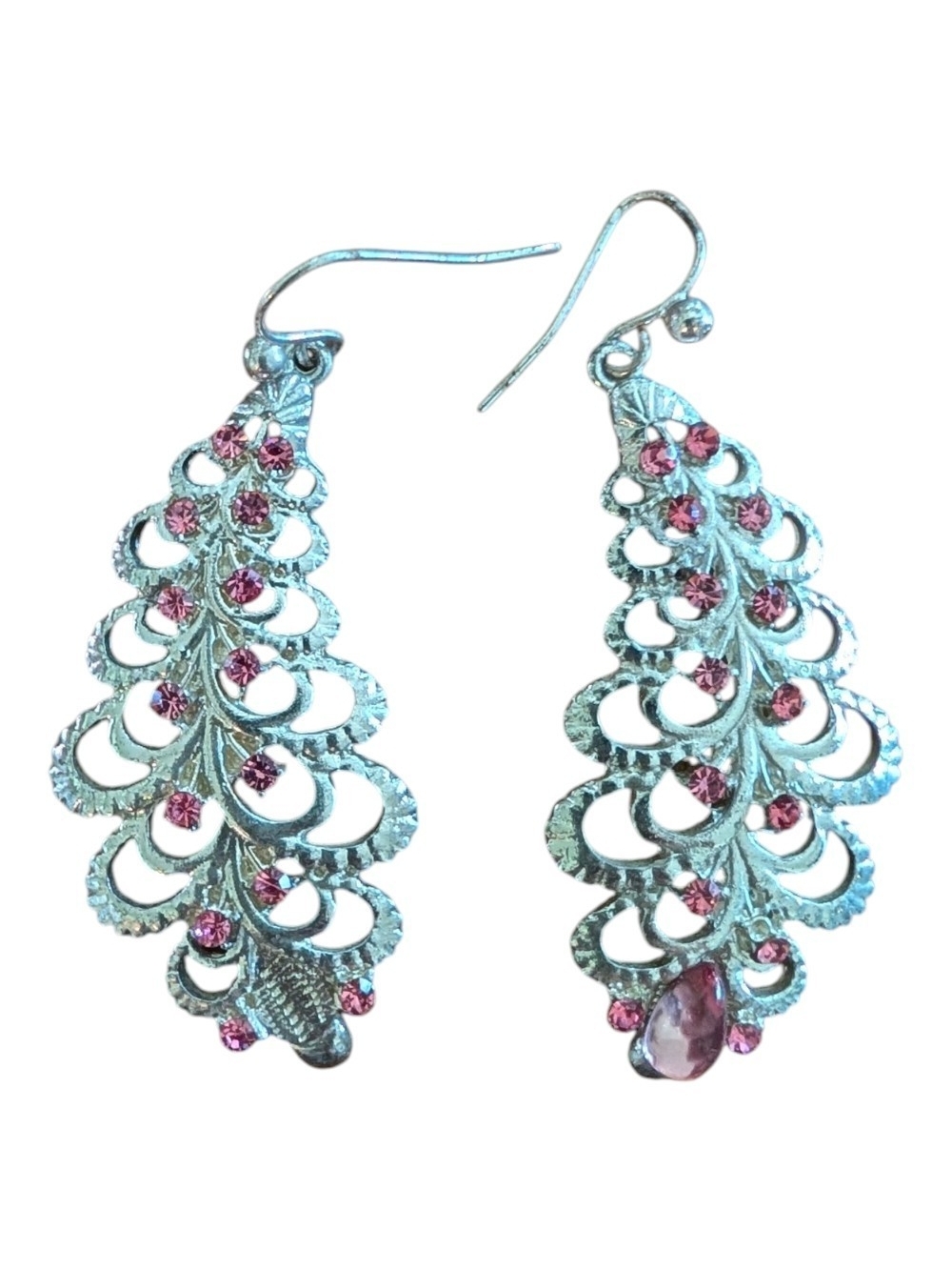Pink Crystal Filigree Drop Earrings